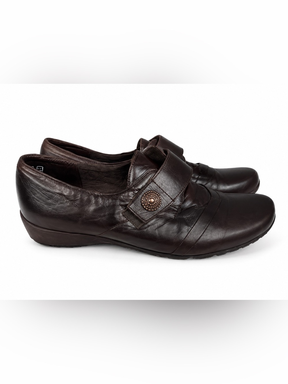 Munro American Brown Leather Loafers Women's Size 10.5 Slip On Buckle Detail